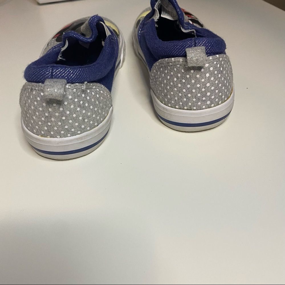 DISNEY Kids Minnie and Mickey Kissing Slip On Blue Sparkly Polka Dot Shoes - Picture 8 of 9